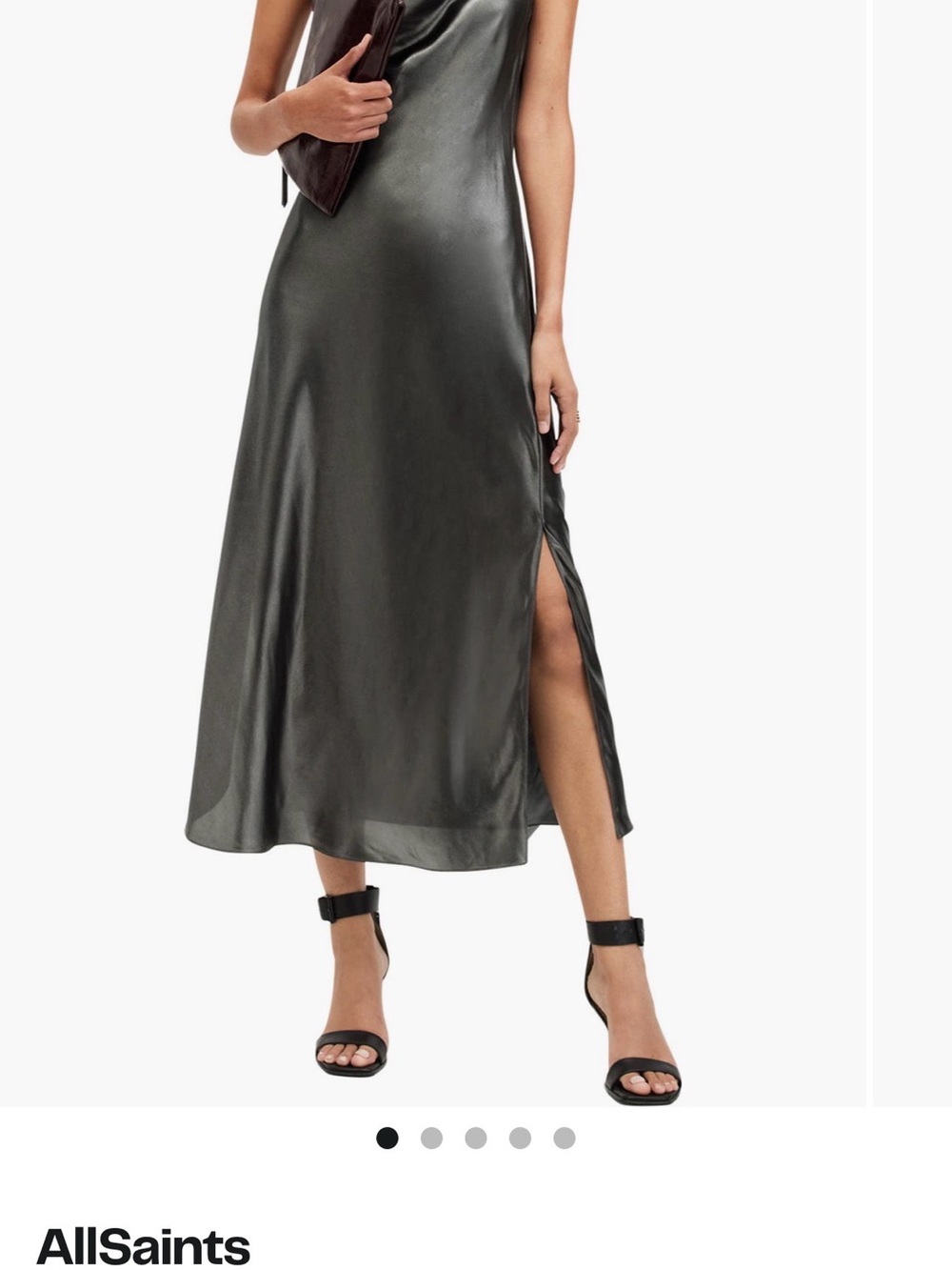 All saints Satin-Look Black Slip Dress with Cowl Neck